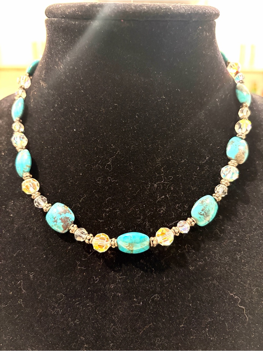 Authentic Jay King DTR Sterling Silver Turquoise & Faceted Crystal Bead Necklace
